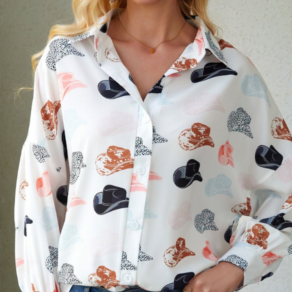 Hats Puff Sleeve Button Up Shirt